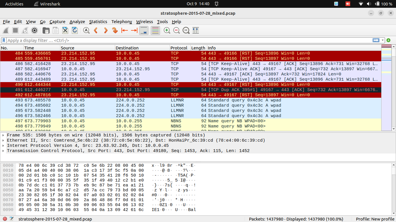 Raw Packet Analysis Wireshark